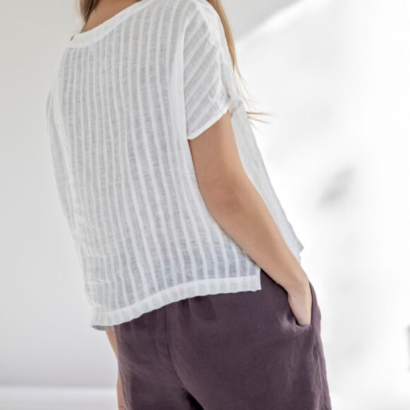 Like New Lightweight Linen Top - Size S, White Stripes - Picture 2 of 9